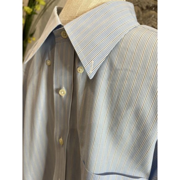 Brooks Brothers Mens 17.5/35 Classic Fit Non-Iron Blue Stripe Cotton Shirt - Picture 3 of 8